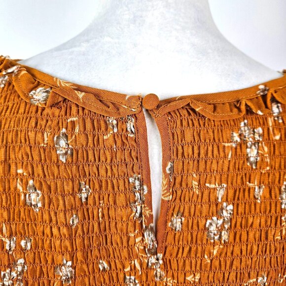 New Terra & Sky Plus Size 4X Long Sleeve Smocked Top Floral Print Mustard Yellow - Picture 8 of 12